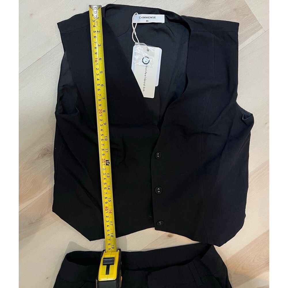 Commense NWT XS Black Cotton Two Piece Vest Pant Set Old Money Minimalist Chic - Picture 9 of 12